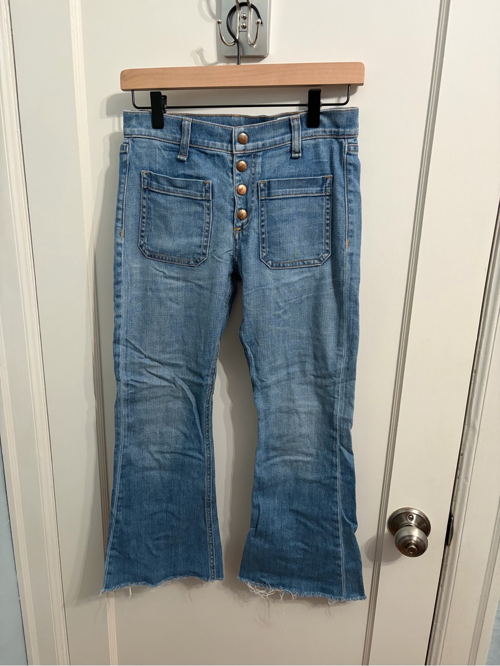 Rag & Bone Flare Jeans Patch Pocket Button Fly Light Wash Sz 24 Capitol